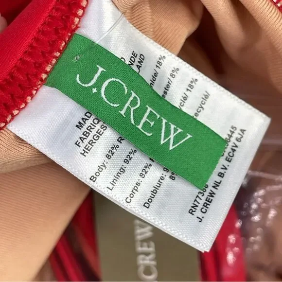 J. Crew Ruched Bandeau One-Piece Swimsuit Women’s 22 Red Strapless Full Coverage - Picture 6 of 10